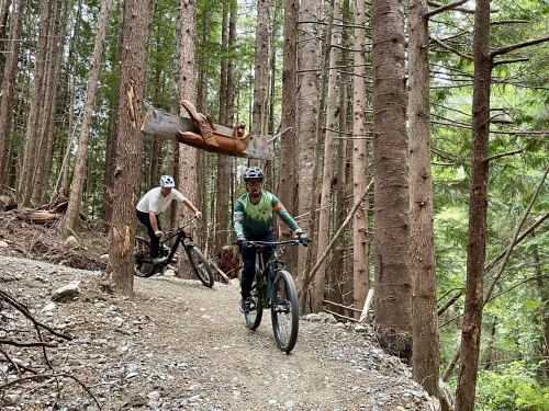 Ucluelet  Mountain bike Trails BC two bikers riding trail