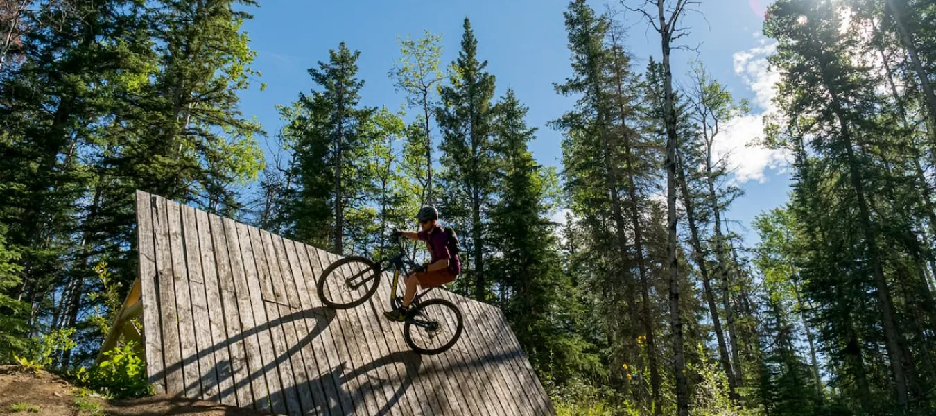 Biking in a skills park in Hinton Alberta