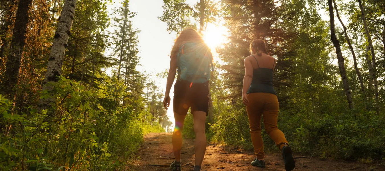 Grande Prairie County Alberta Evergreen hiking 2 women Jeremy Derksen ZenSeekers