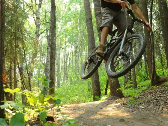 Hucking into South Bear Creek bike trails, Grande Prairie, AB.