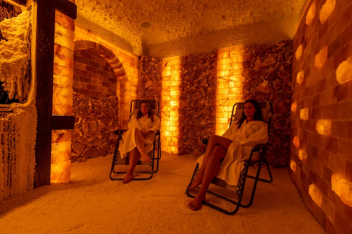 Relaxing in the salt room at Elegance 719, Bonnyville, AB.