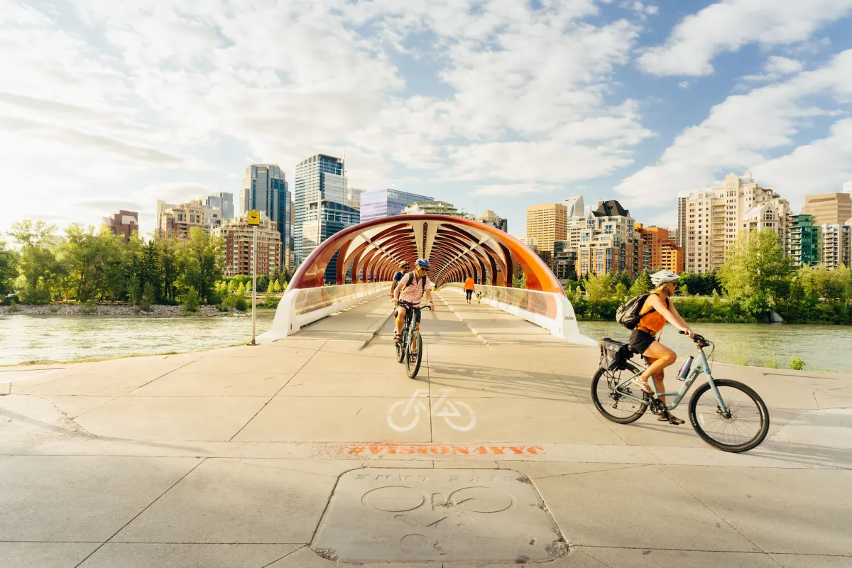 Biking across Peace Bridge, Calgary, AB.