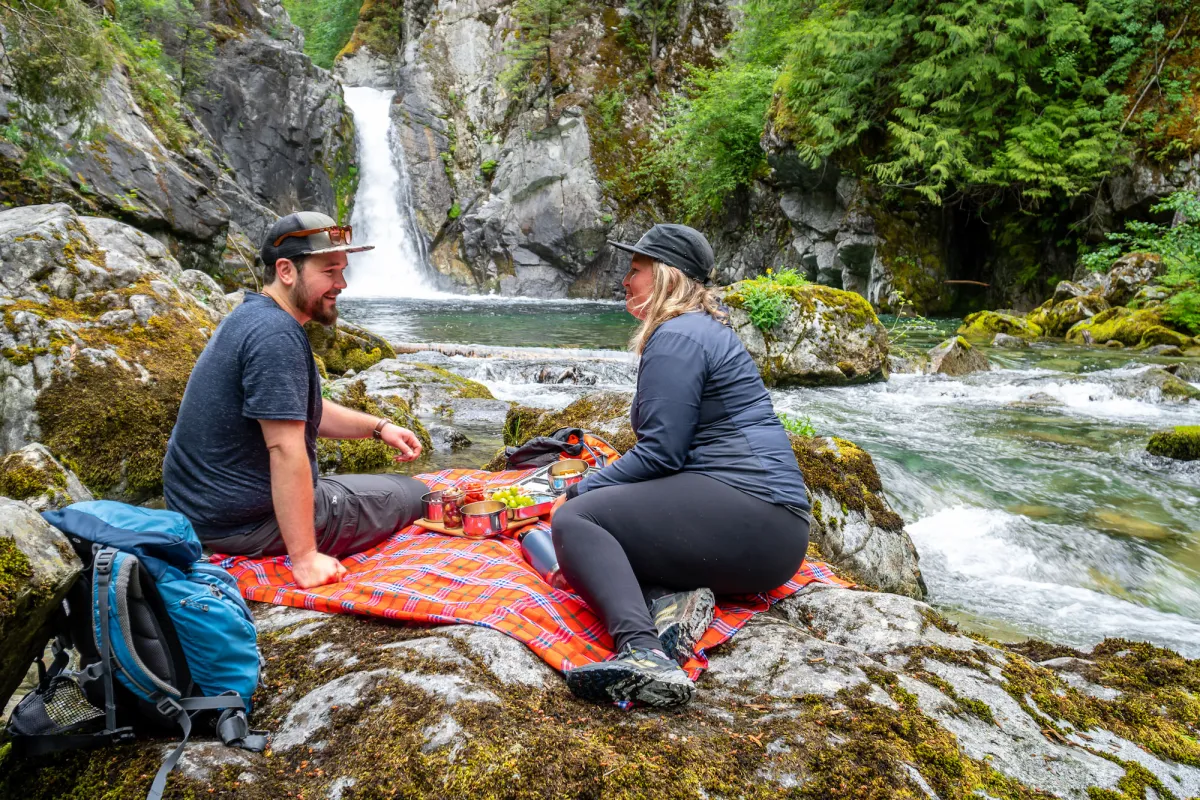 Picnicking at China Creek Falls in the Alberni Valley, near Port Alberni.