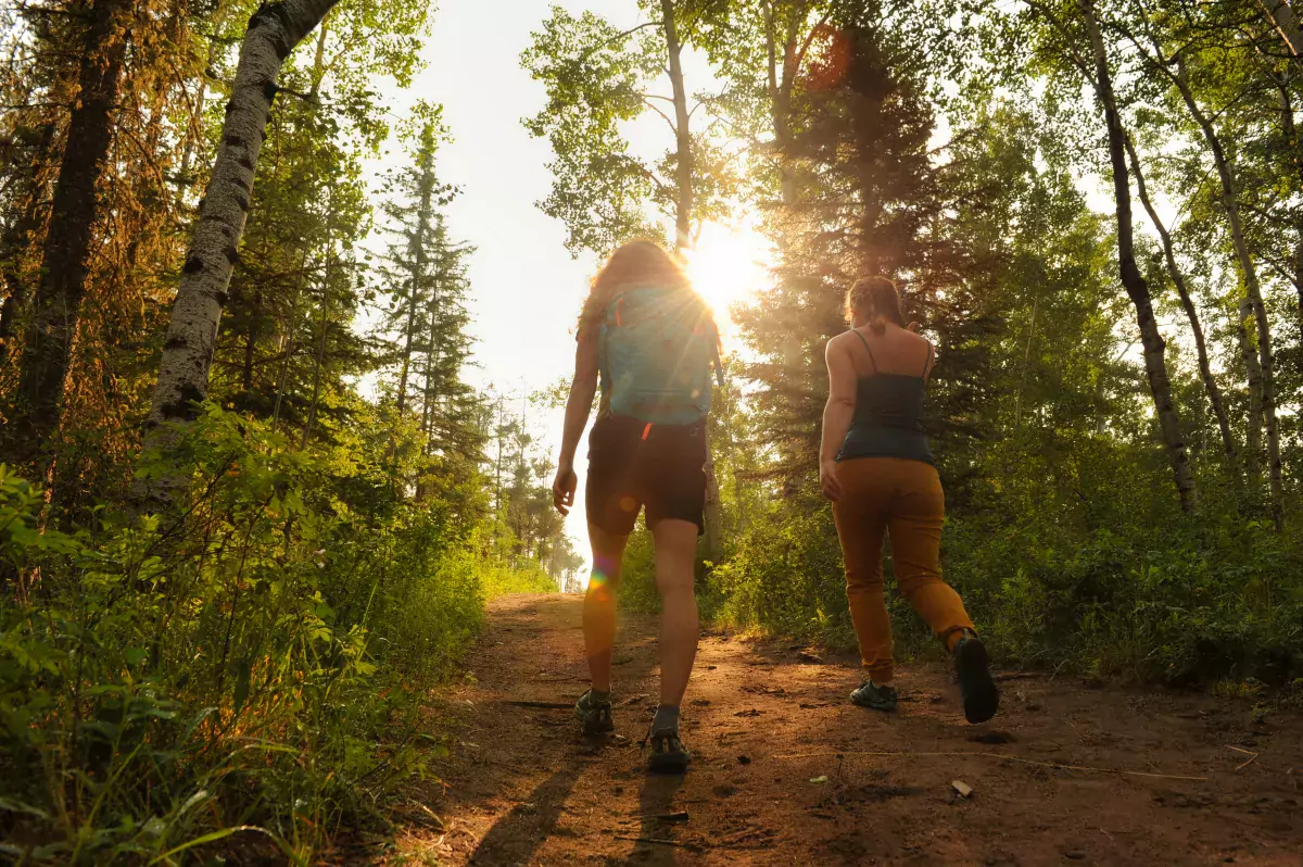 Grande Prairie County Alberta Evergreen hiking 2 women Jeremy Derksen ZenSeekers