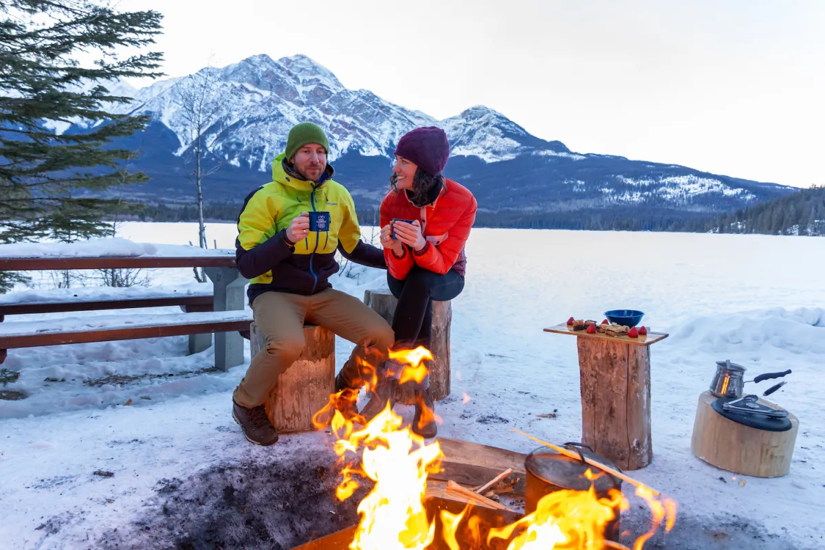 Jasper AB fireside Pyramid Lake Paul Lavoie Jasper in January