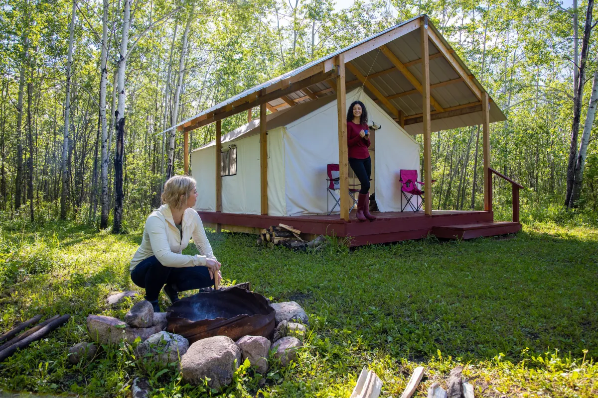 Morning by the fire at Hideaway Adventure Grounds near Lac La Biche, AB.