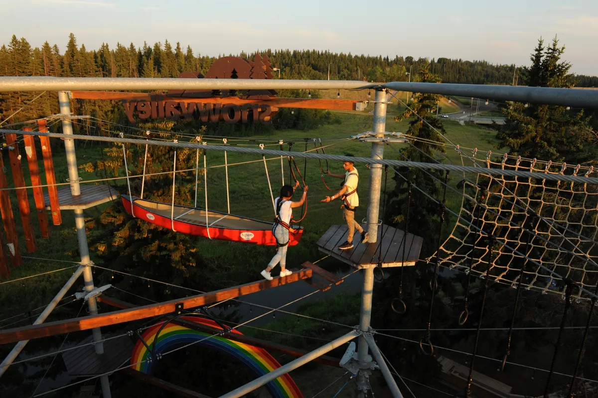 See-saw crossing at the Snow Valley Aerial Park, Edmonton AB.