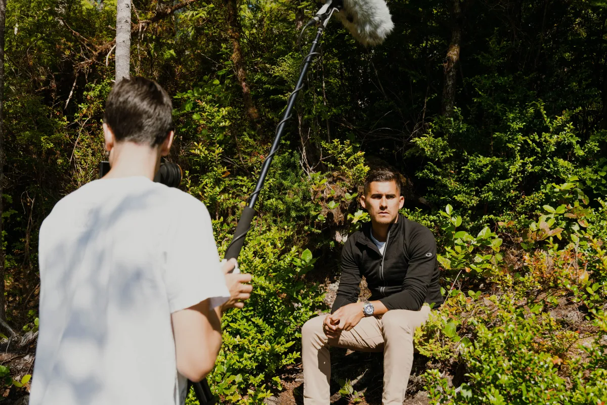 Behind the scenes of an interview with Ahousaht member Tyson Atleo during filming of Finding Solitude.