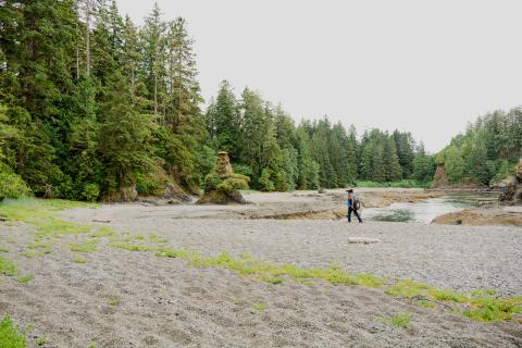 Walking at Kiixin Beach, Huu-Ay-Aht First Nation, Bamfield, BC.