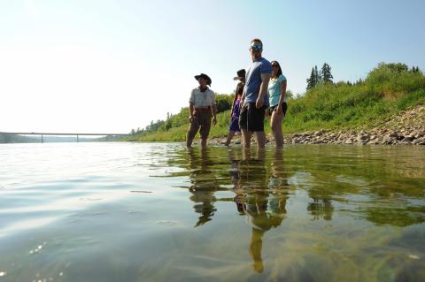 Wading the North Saskatchewan River at Metis Crossing, AB.