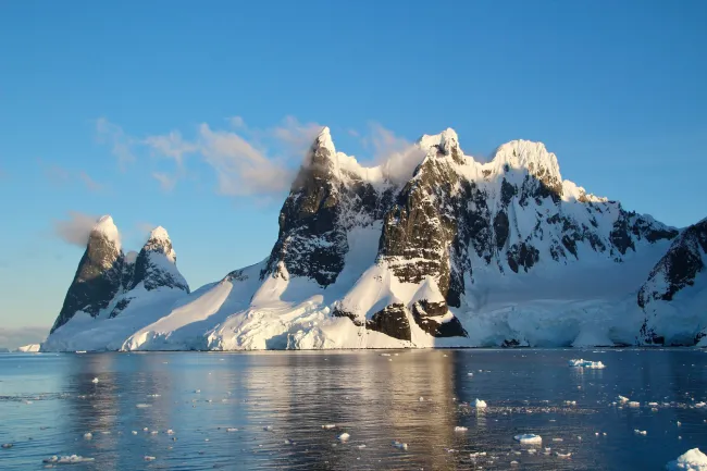 Antarctica glaciers and mountains from the ocean