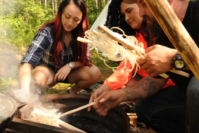Making a fire camping outdoor survival skills workshop Lac La BIche Jeremy Derksen