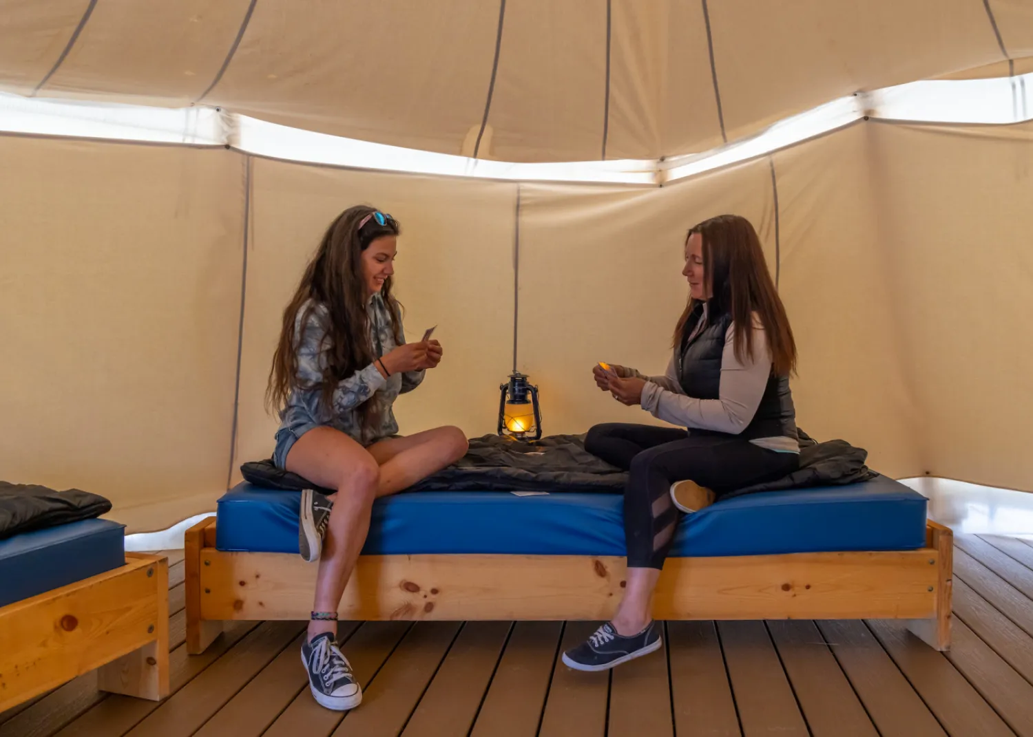 Inside the tipis are all the basics you need for an easy night of camping. / Paul Lavoie Tipi Camping Sir Winston Churchill Provincial Park Lac La Biche Alberta Paul Lavoie